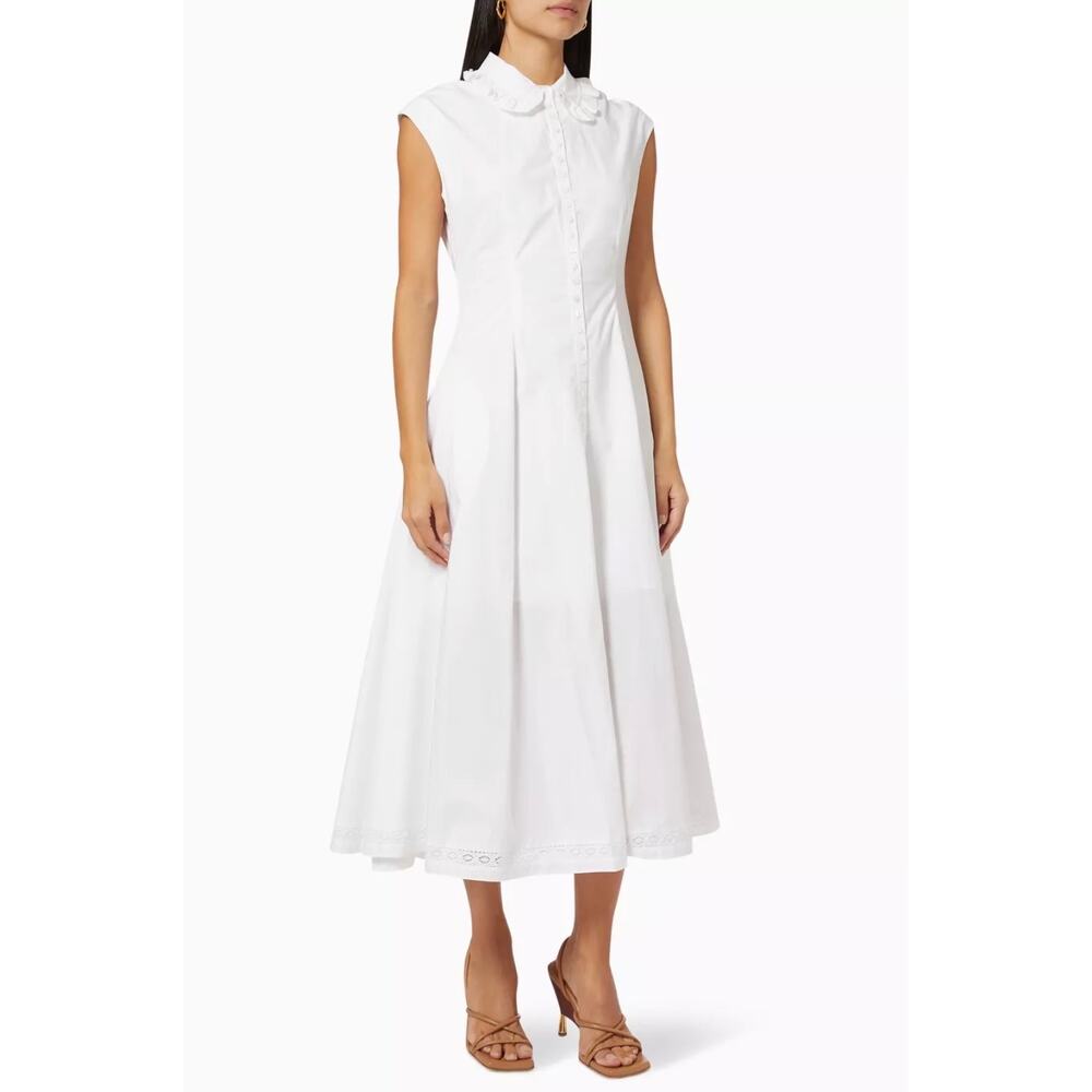 Joslin Samantha Organic Cotton Poplin Midi Shirt Dress Optical White Size 4